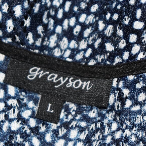 🌊 Grayson Navy & White Blouse – Soft Drape & Classic Contrast – Size L - Picture 2 of 5